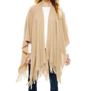 Mixit Women Size OneSize Tan Open Front Knit Shawl Wrap with Fringe